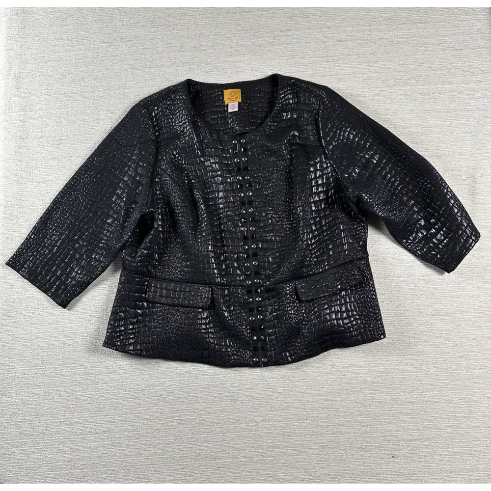 Moto Biker Croc Embossed Studded Jacket Goth Punk Ruby Rd Womens 20W Plus Layer
